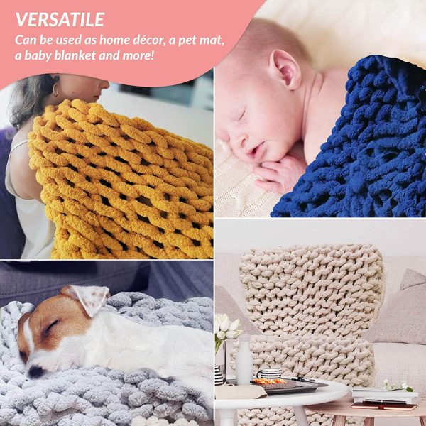 Chunky Knit Blanket - Beautiful Home Decor Throw - Soft Chenille Yarn